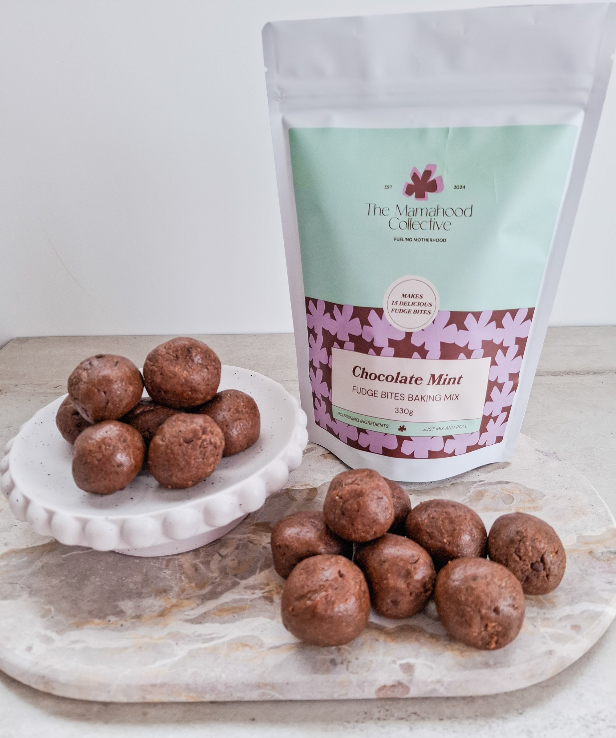 Choc mint fudge bites, wholefood baking mixes that are quick and easy to make